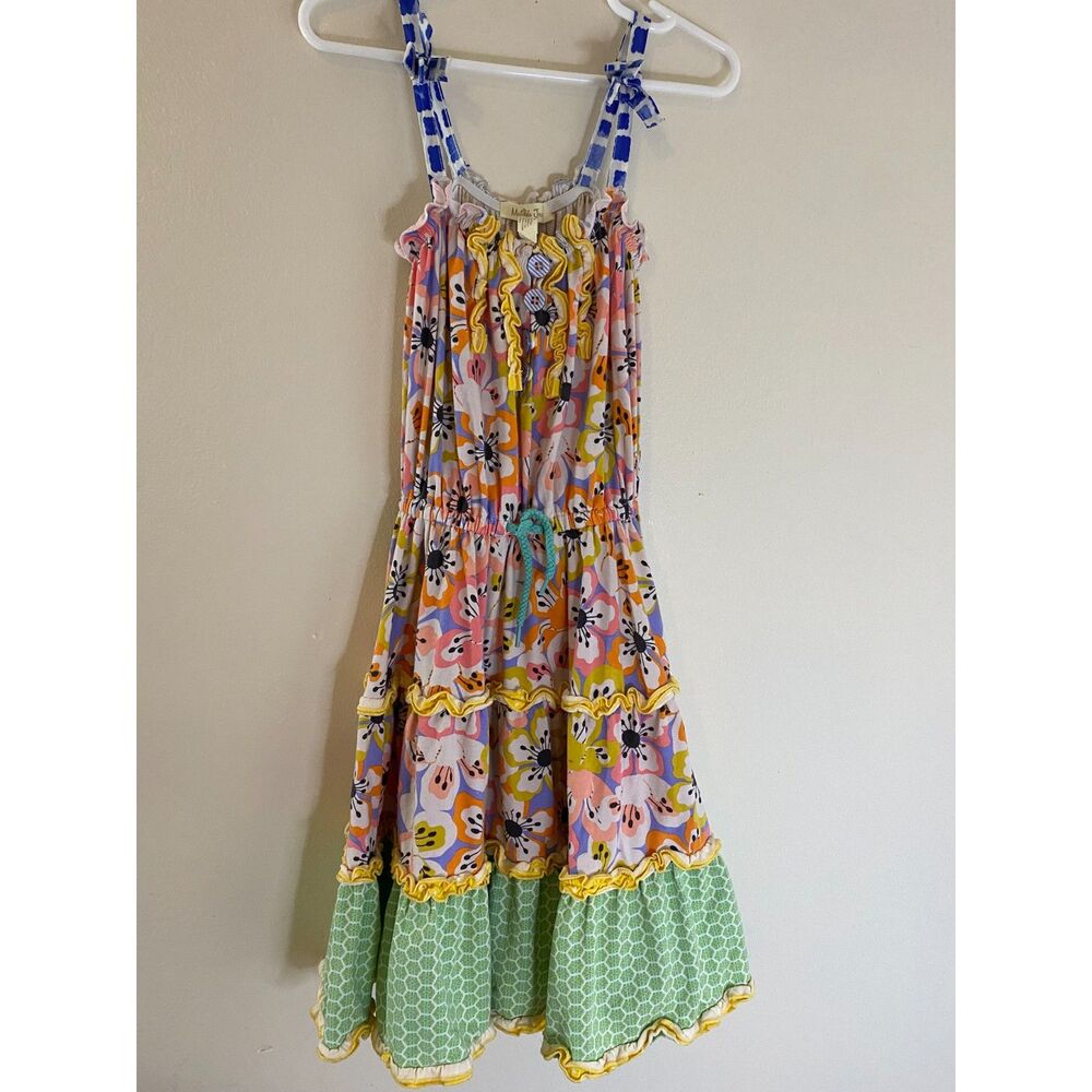 Matilda Jane Girls Size 4 Floral Geometric Tiered Ruffle Sundress Strap Dress